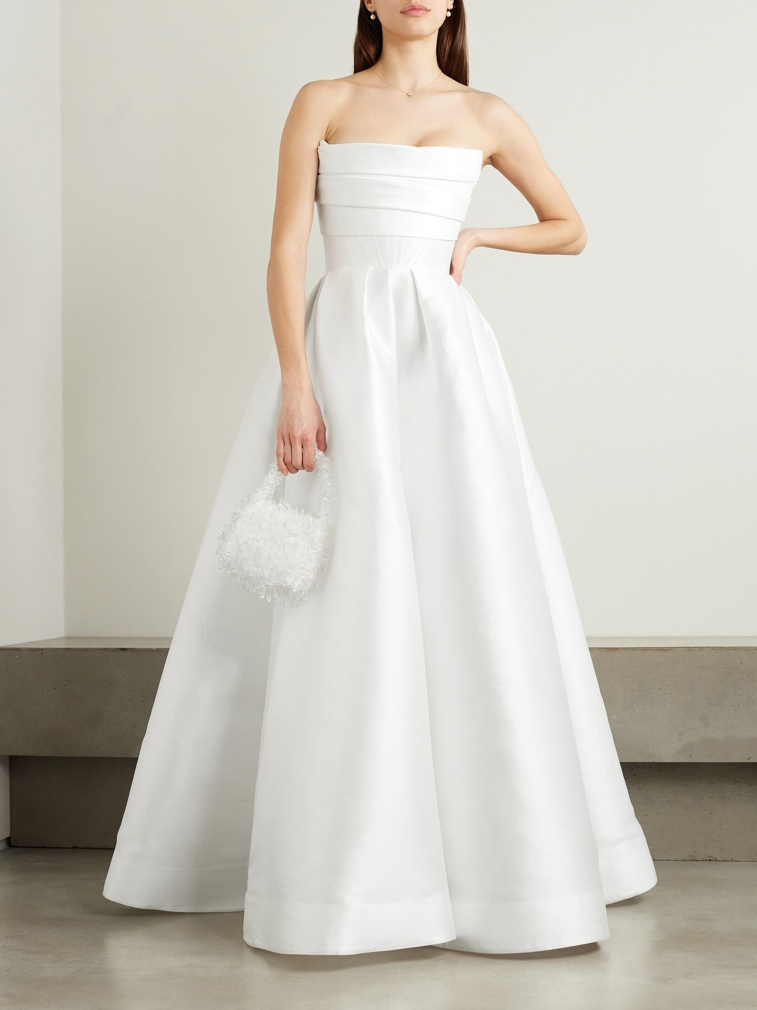 Isobel strapless draped satin-faille gown White - 2