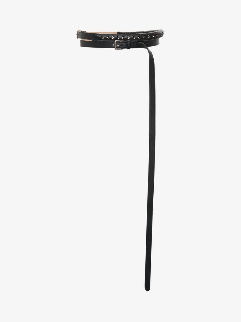 Double Buckle Long Thin Belt in Black - 1
