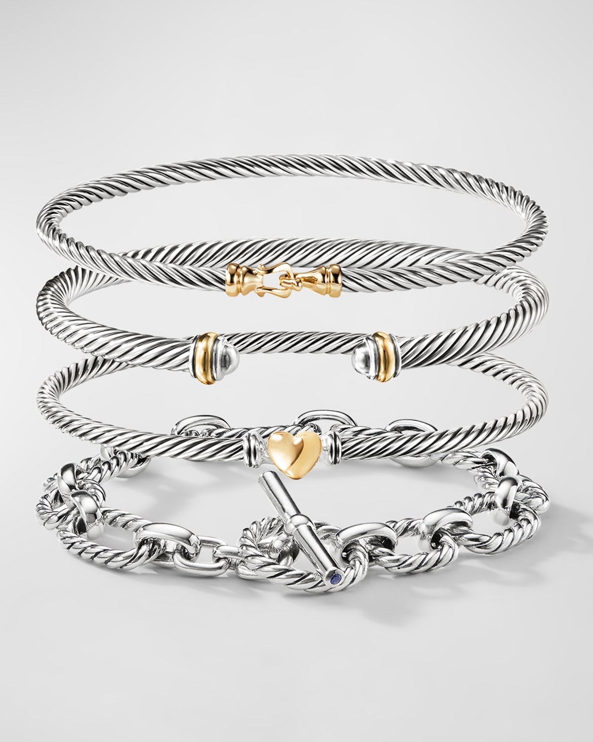 3mm Cable Heart Bracelet in Silver - 8