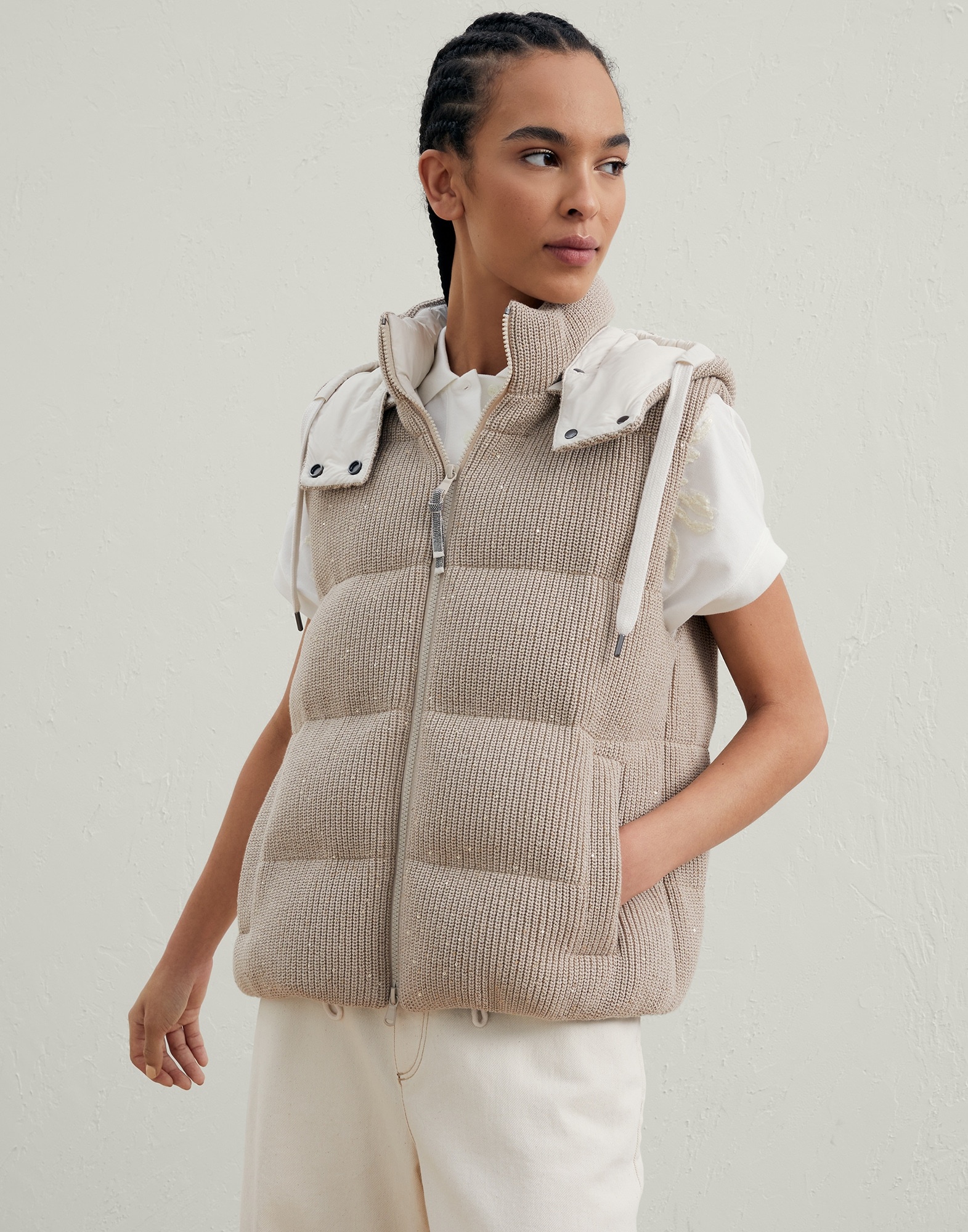 Dazzling cotton English rib knit down vest - 1