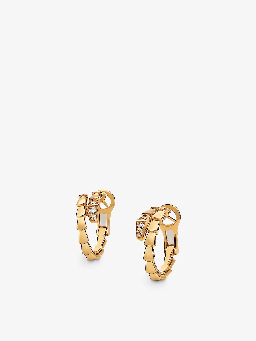 Serpenti Viper 18ct yellow-gold and 0.18ct diamond hoop earrings - 2