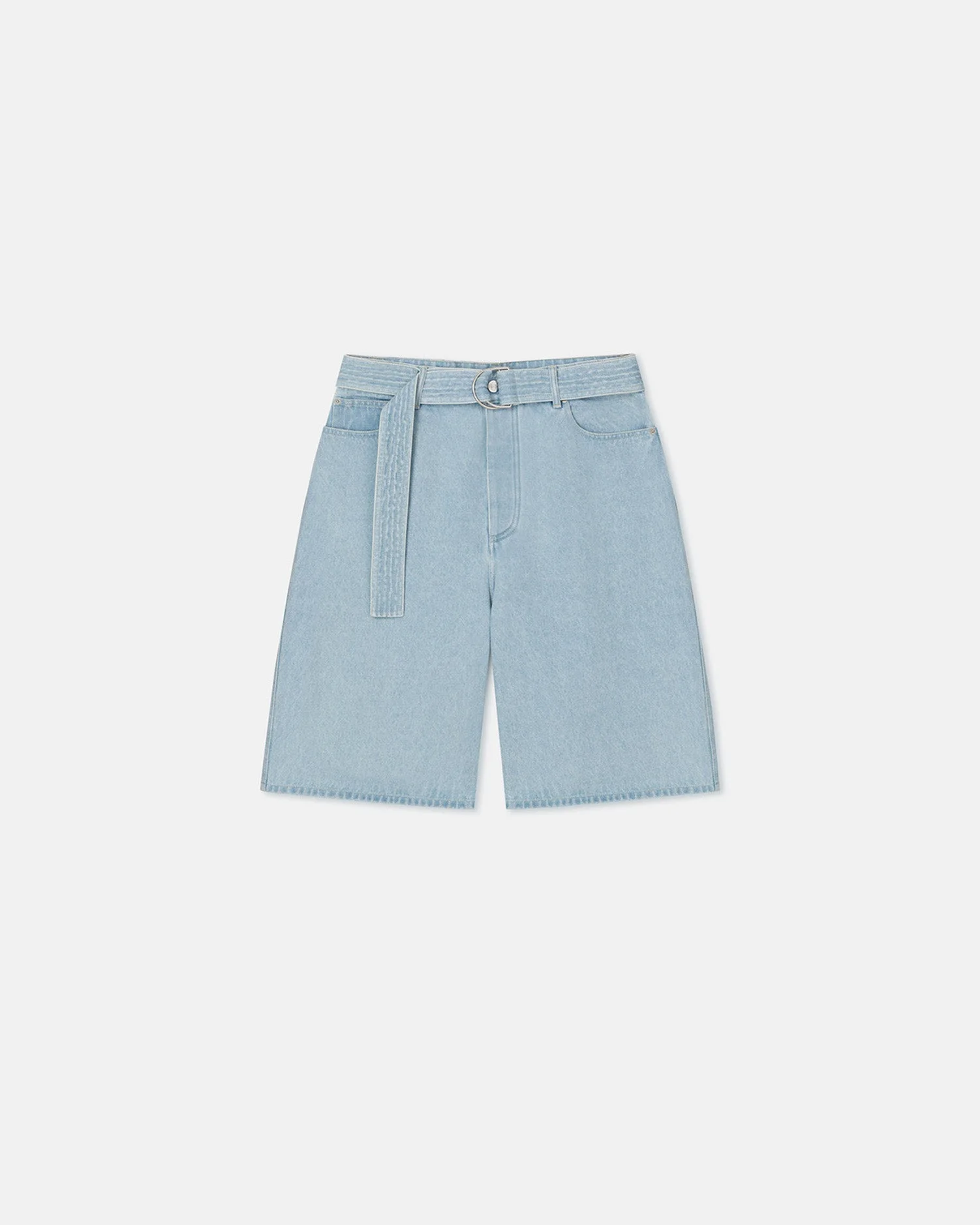 Belted Denim Bermuda Shorts - 1
