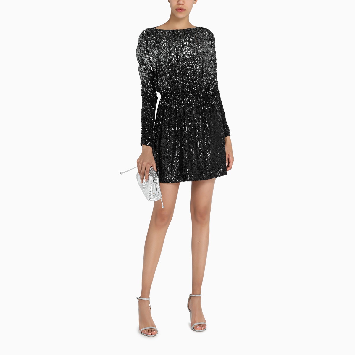 Black sequined gathered mini dress - 3