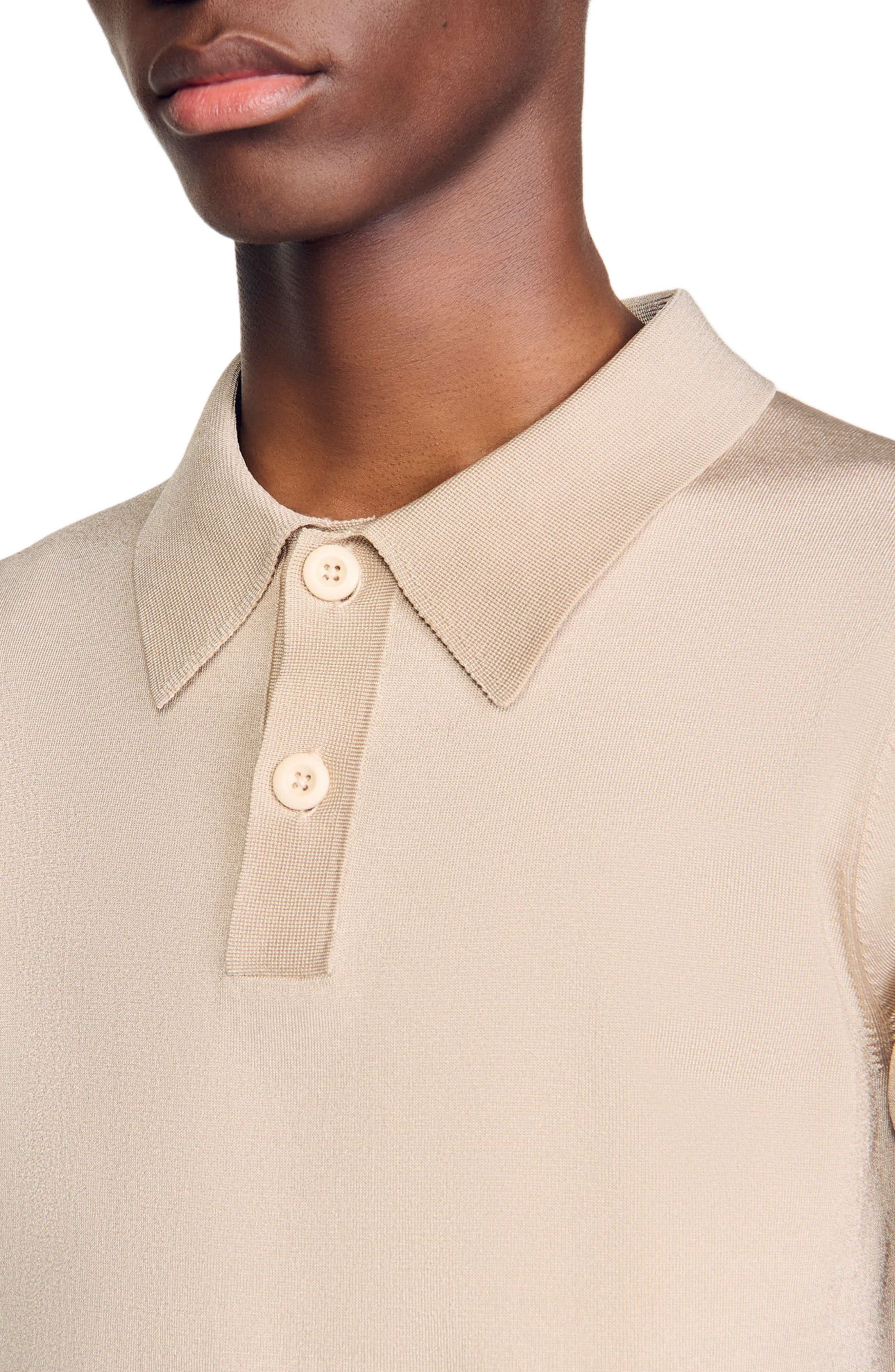 SANDRO Short-sleeve knitted polo shirt in Oats at Nordstrom - 3