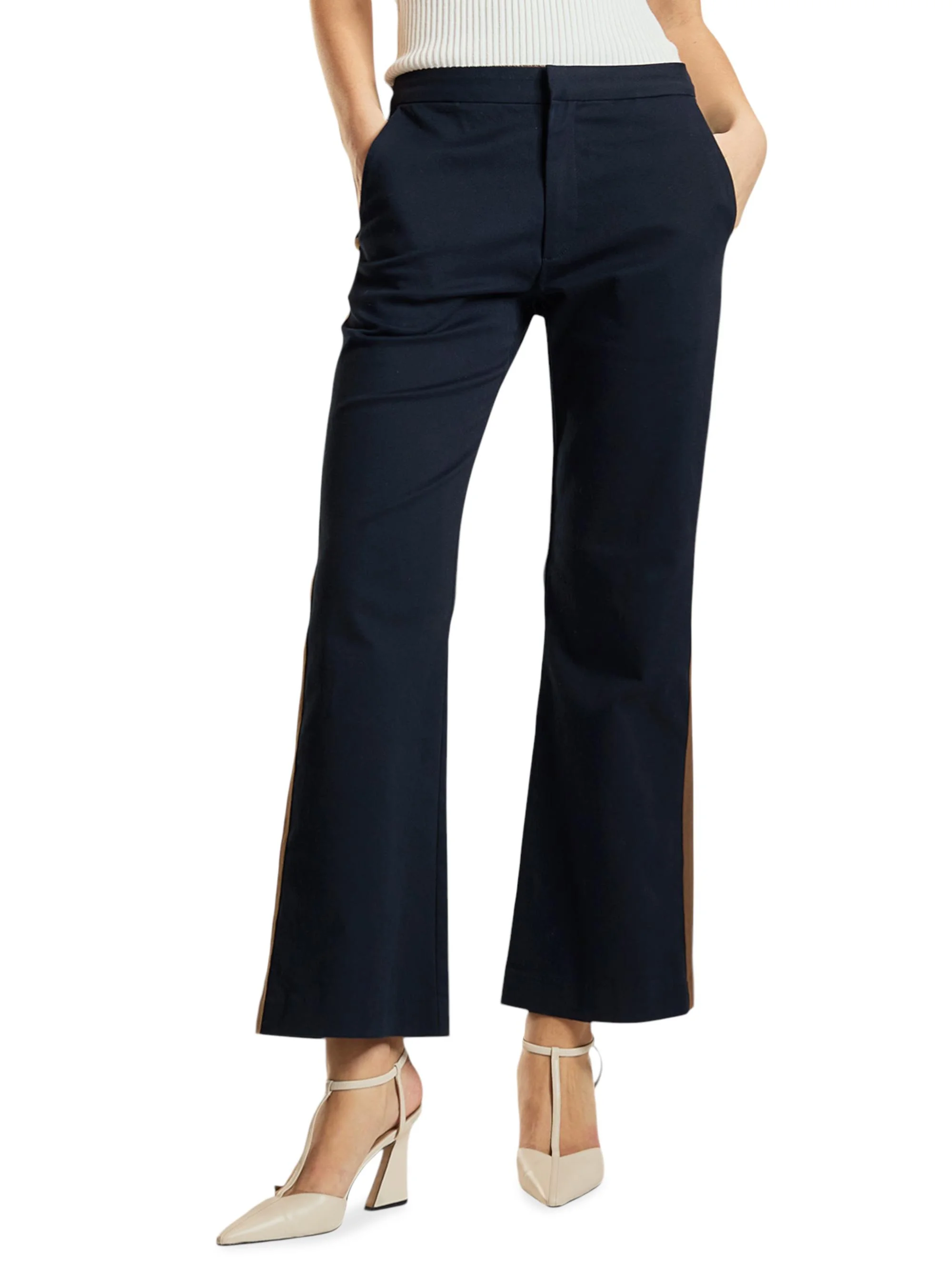 Women's Riley Side-Stripe Cotton Flared Crop Pants - Navy - 1