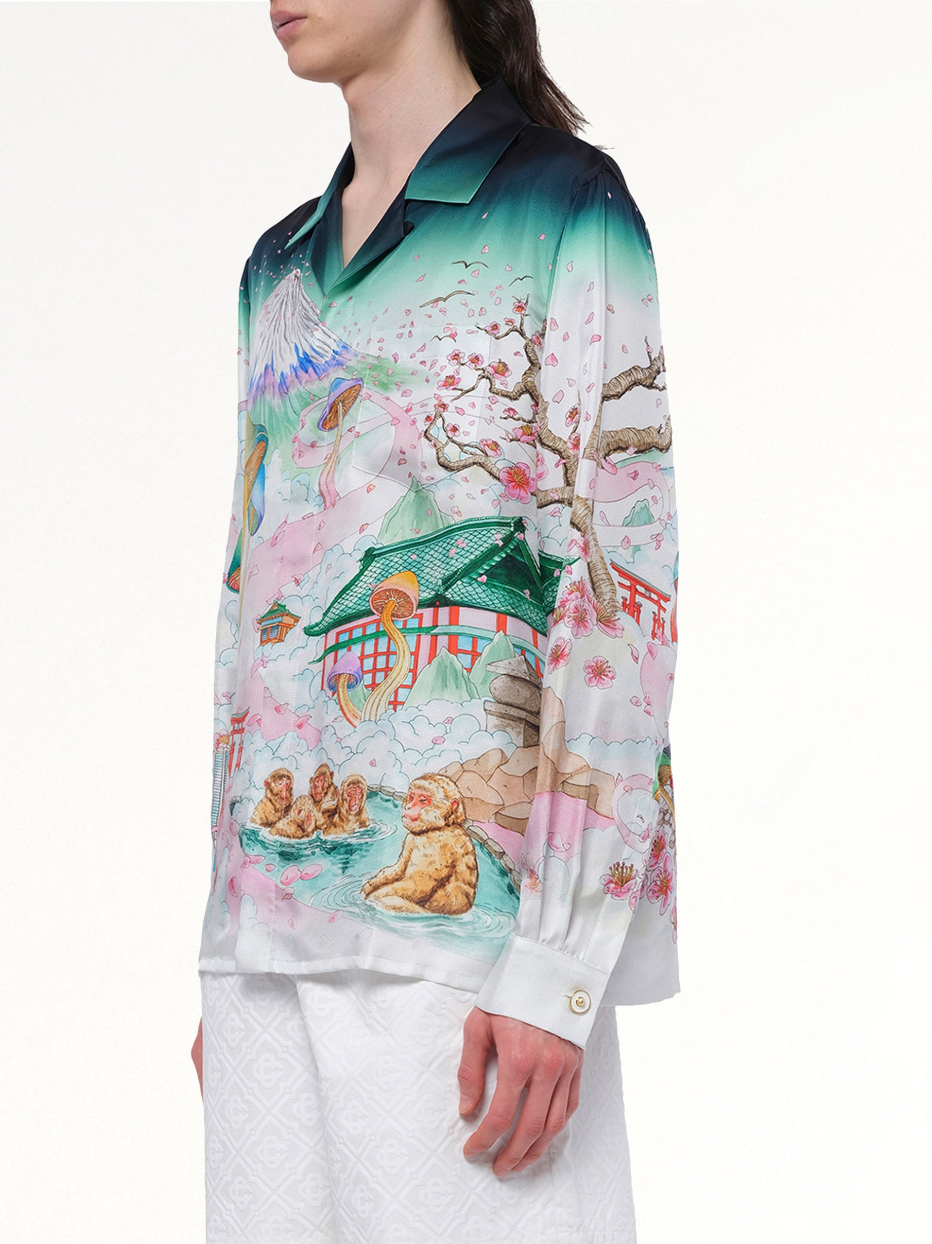 Silk Satin Flowers Shirt in Multicolour - 3