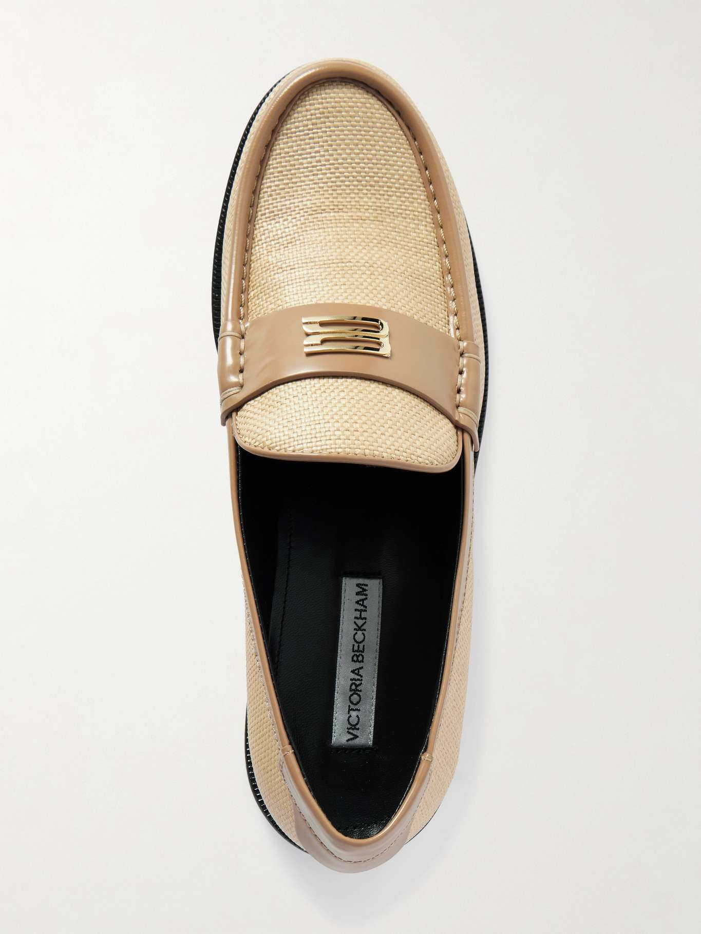Leather-trimmed raffia loafers Beige - 5