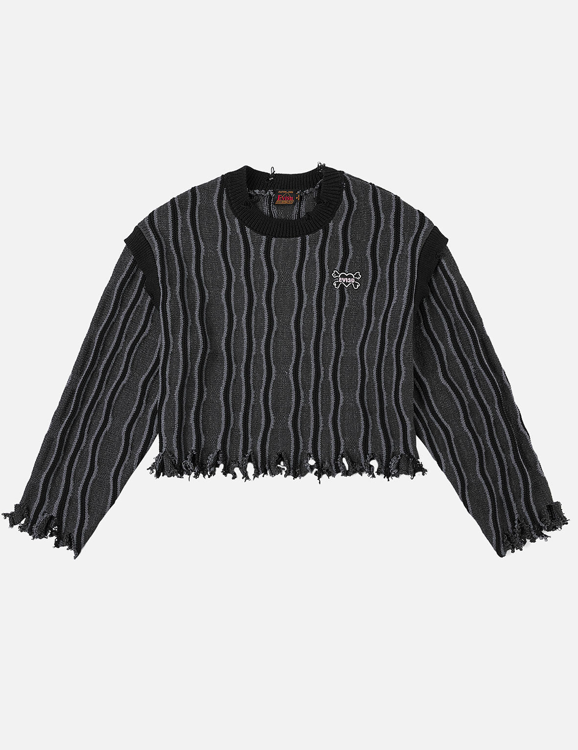 Skull Heart Appliqué Embroidery Fashion Fit Knitted Sweatshirt - 3