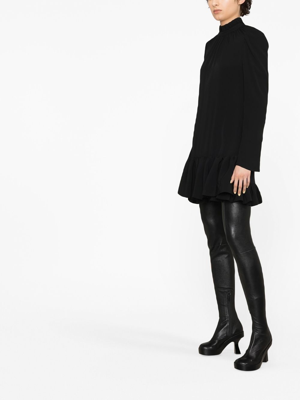 frilled-hem short dress - 4