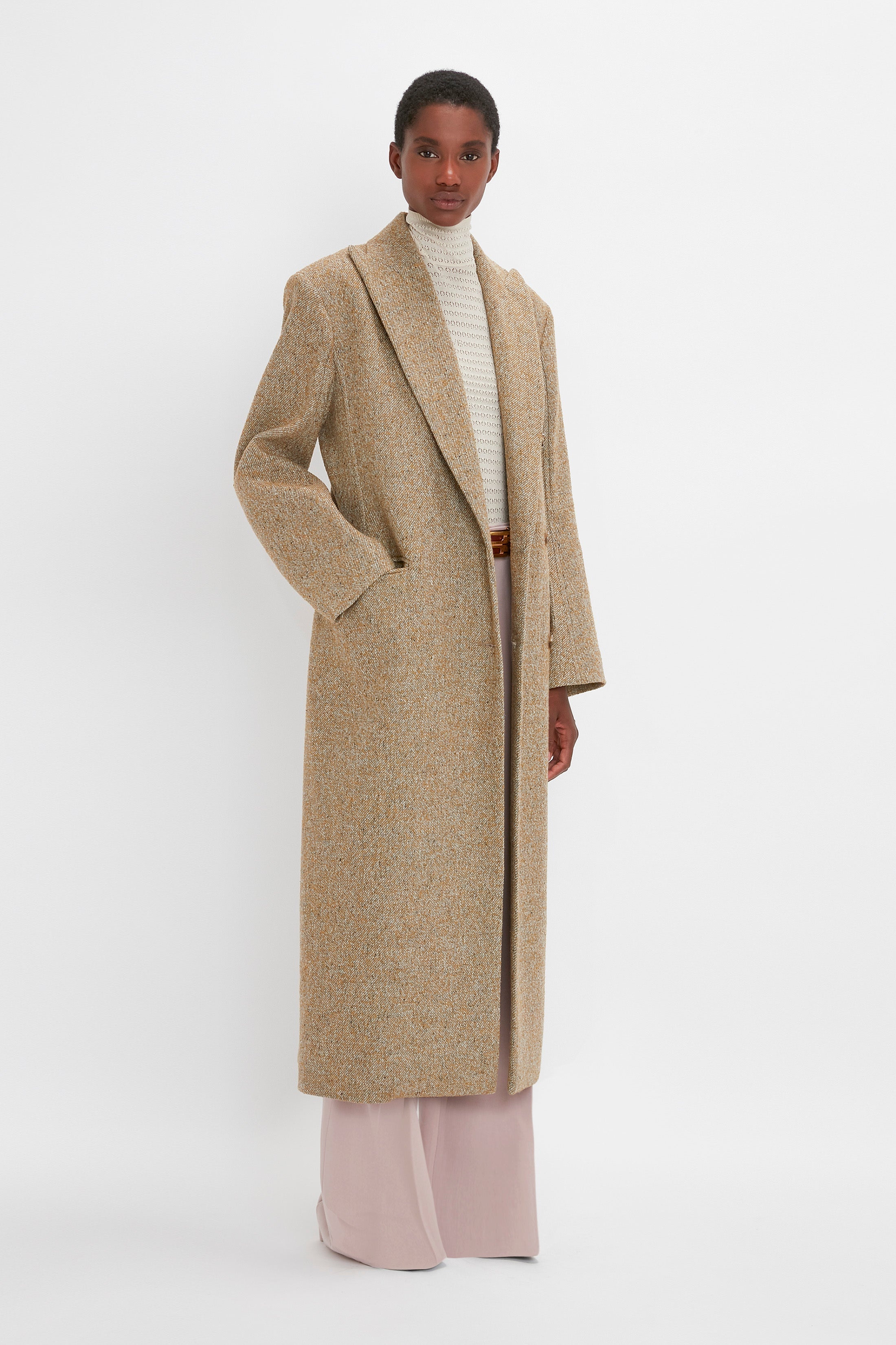 Exclusive Waisted Tailored Coat In Flax - 3