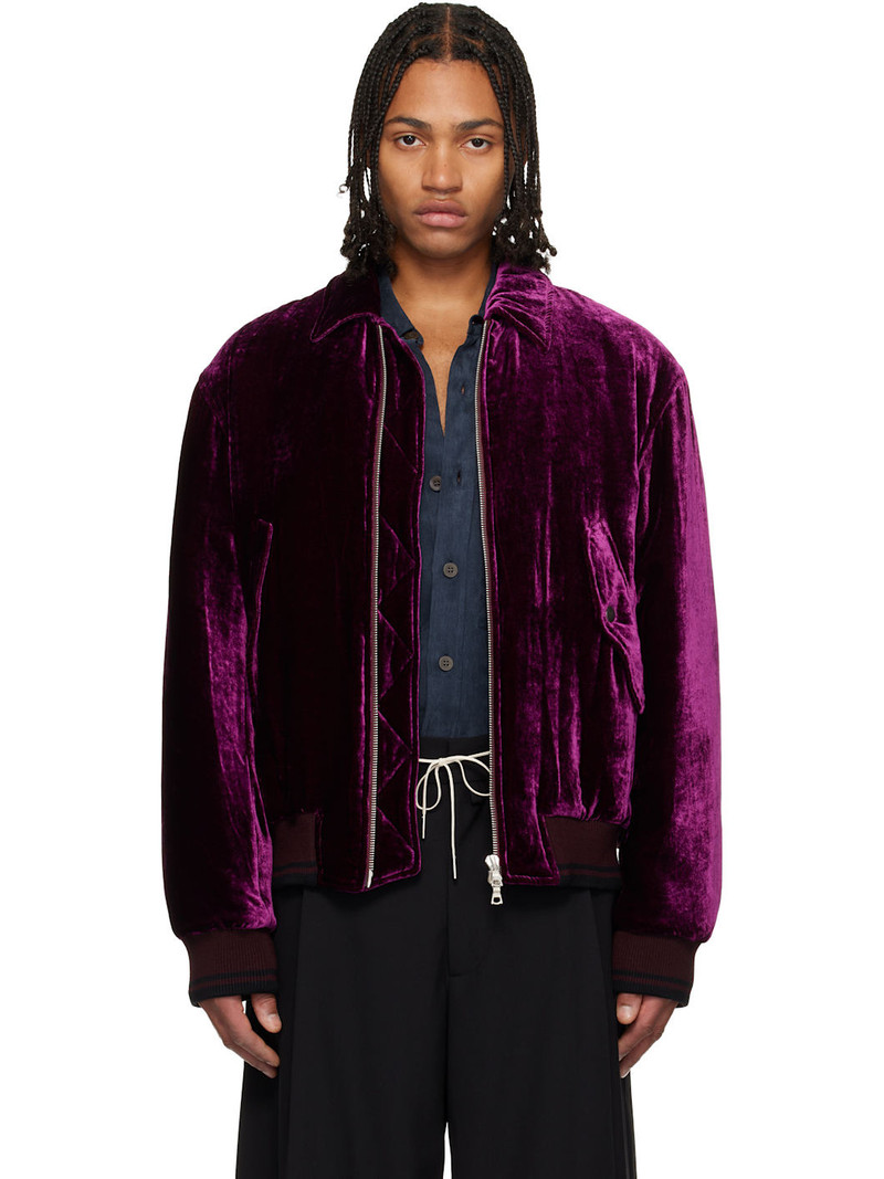 Purple Velvet Bomber Jacket 1