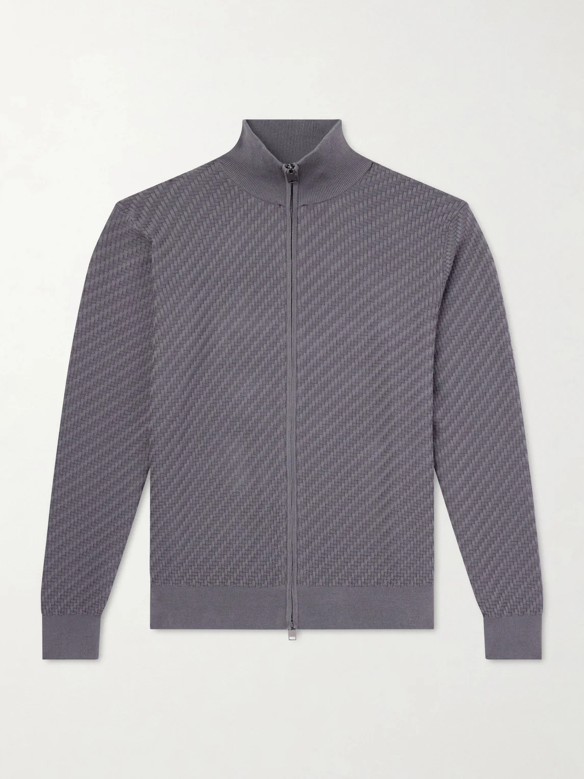 Woven Cotton, Silk and Cashmere-Blend Zip-Up Cardigan - 1