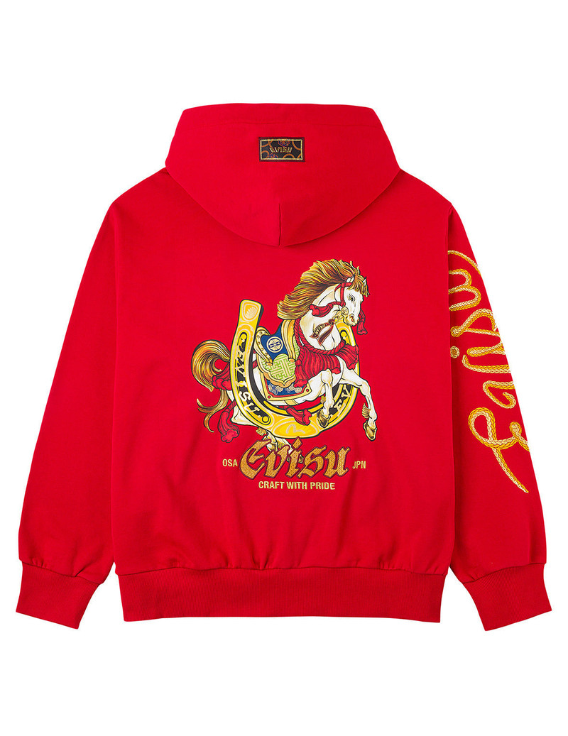 Year Of Horse Embroidery Zip-Up Hoodie - Red 1