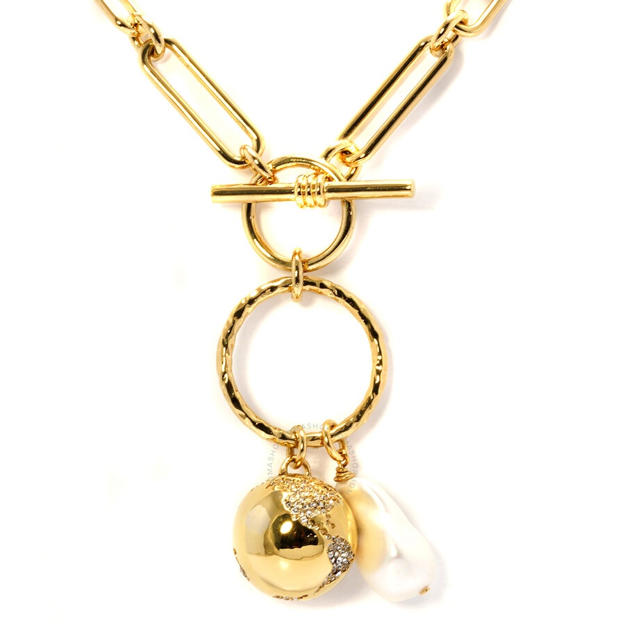 Burberry Ladies Crystal/ White Resin Pearl Gold-plated Chain-link Necklace - 2
