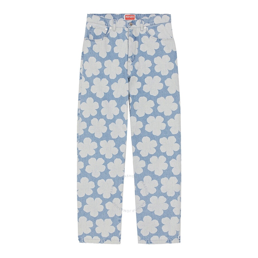 Kenzo Sky Blue Hana Dots Poppy Printed Denim Jeans - 1