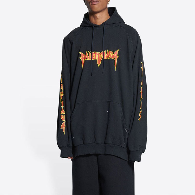 Balenciaga SBalenciaga Metallica Hoodie Oversized Fit 'Black Orange' 697879TMV891055 - 3