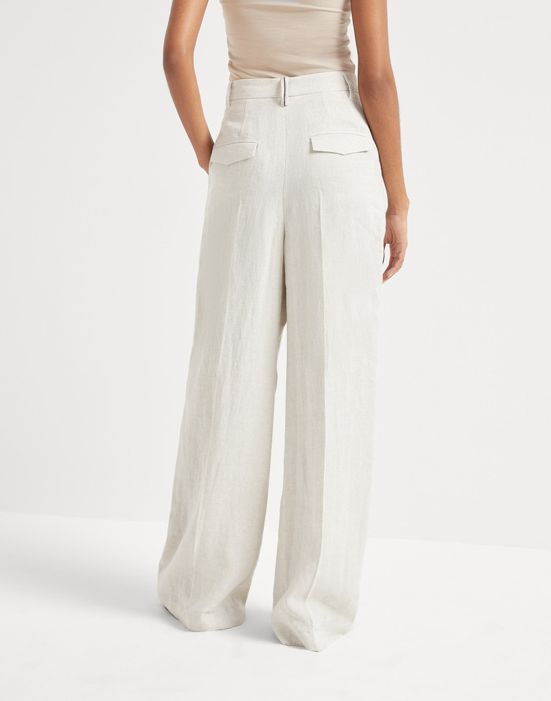 Brunello Cucinelli Linen sparkling canvas wide trousers with monili outlook