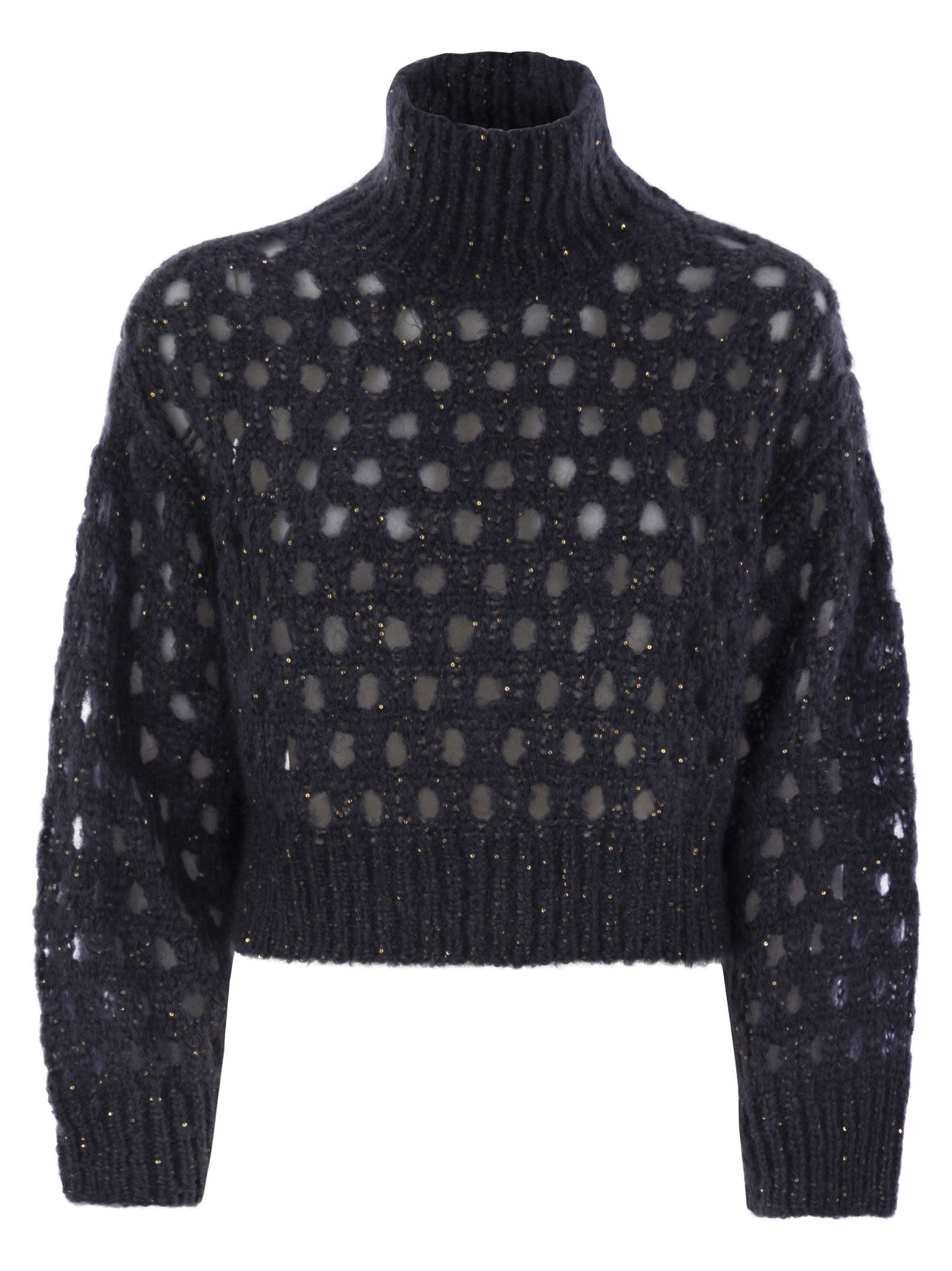 Brunello Cucinelli Women Dazzling Net Turtleneck Sweater Made Of Mohair And Wool Wispy - 1