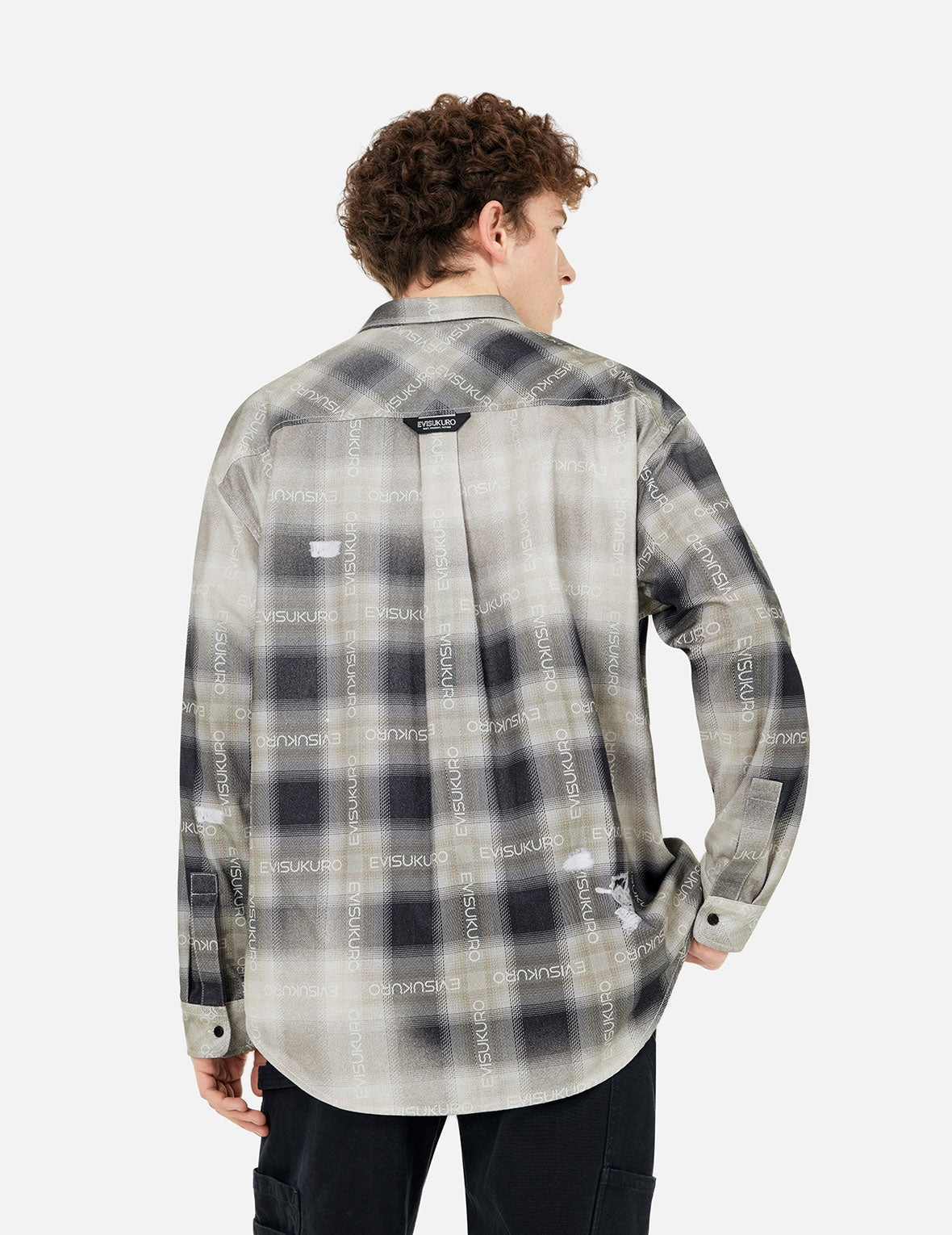Allover Logo Print Distressed Oversized Check Shirt - 5