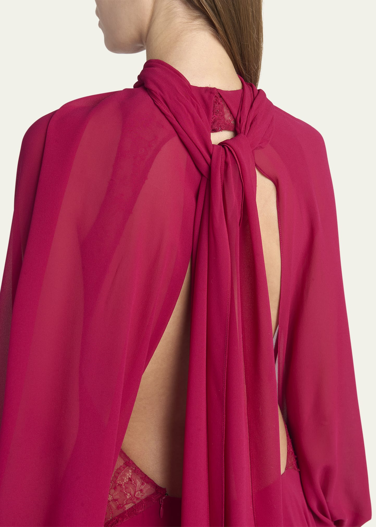 Draped Open-Back Ruffle Cape Gown - 5
