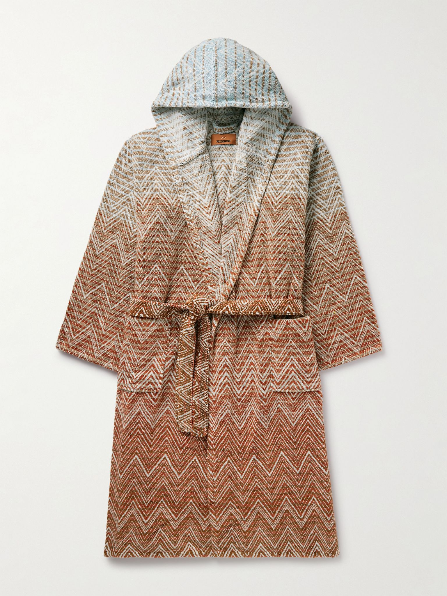 Stone Ombré Striped Cotton-Terry Hooded Robe Multi - 1