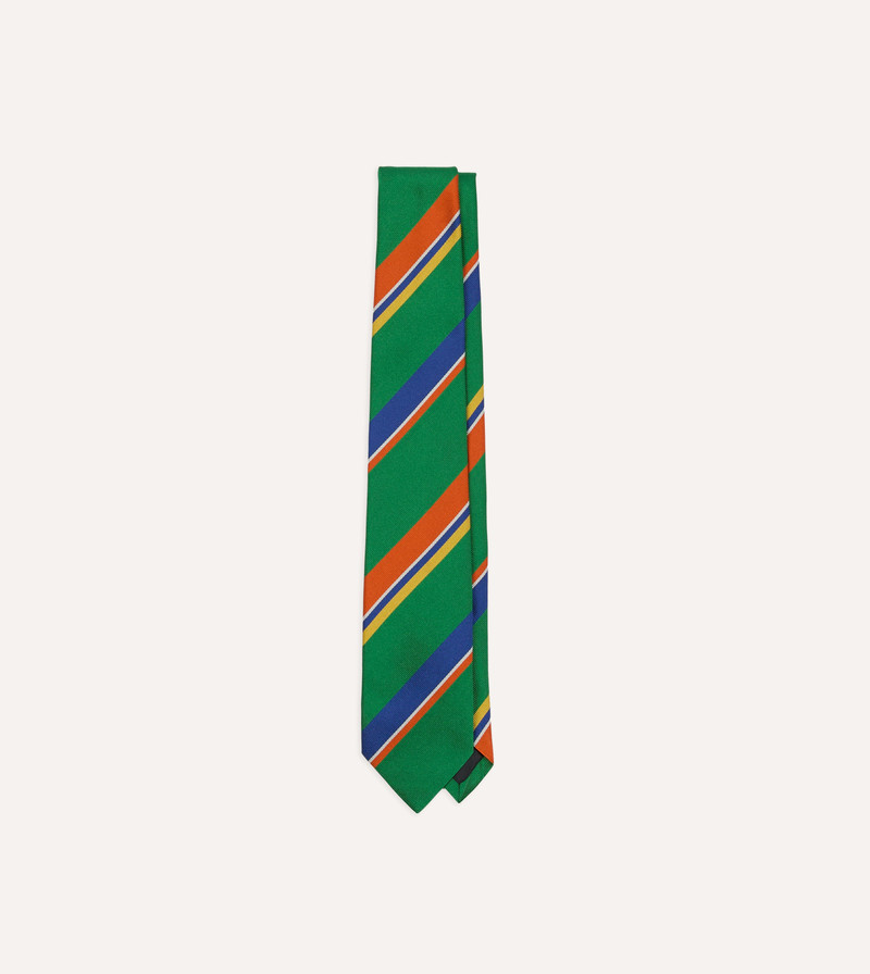 Green, Orange and Blue Multi Stripe Repp Silk Tipped Tie 1