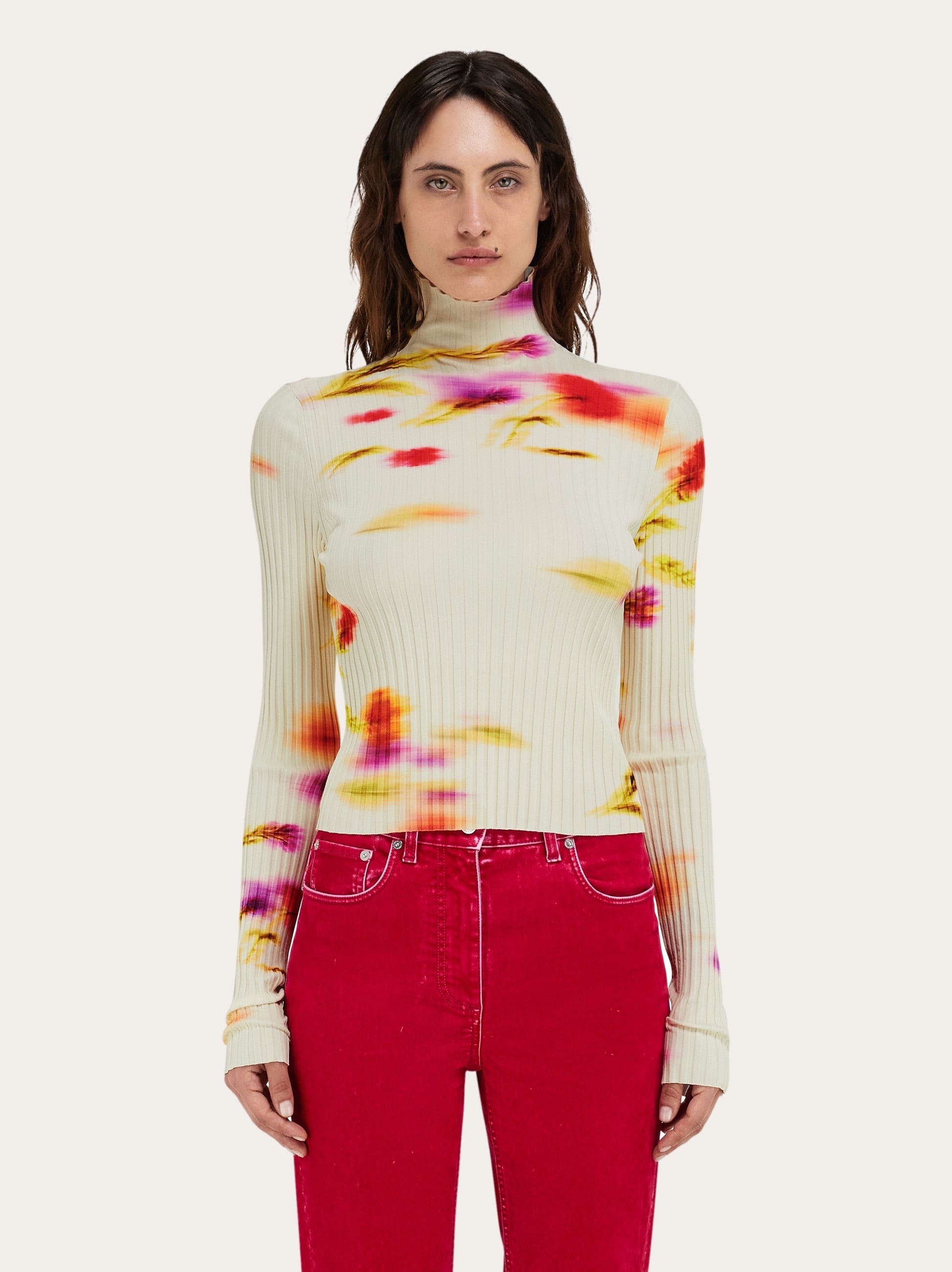 Blossom print mock neck top - 2