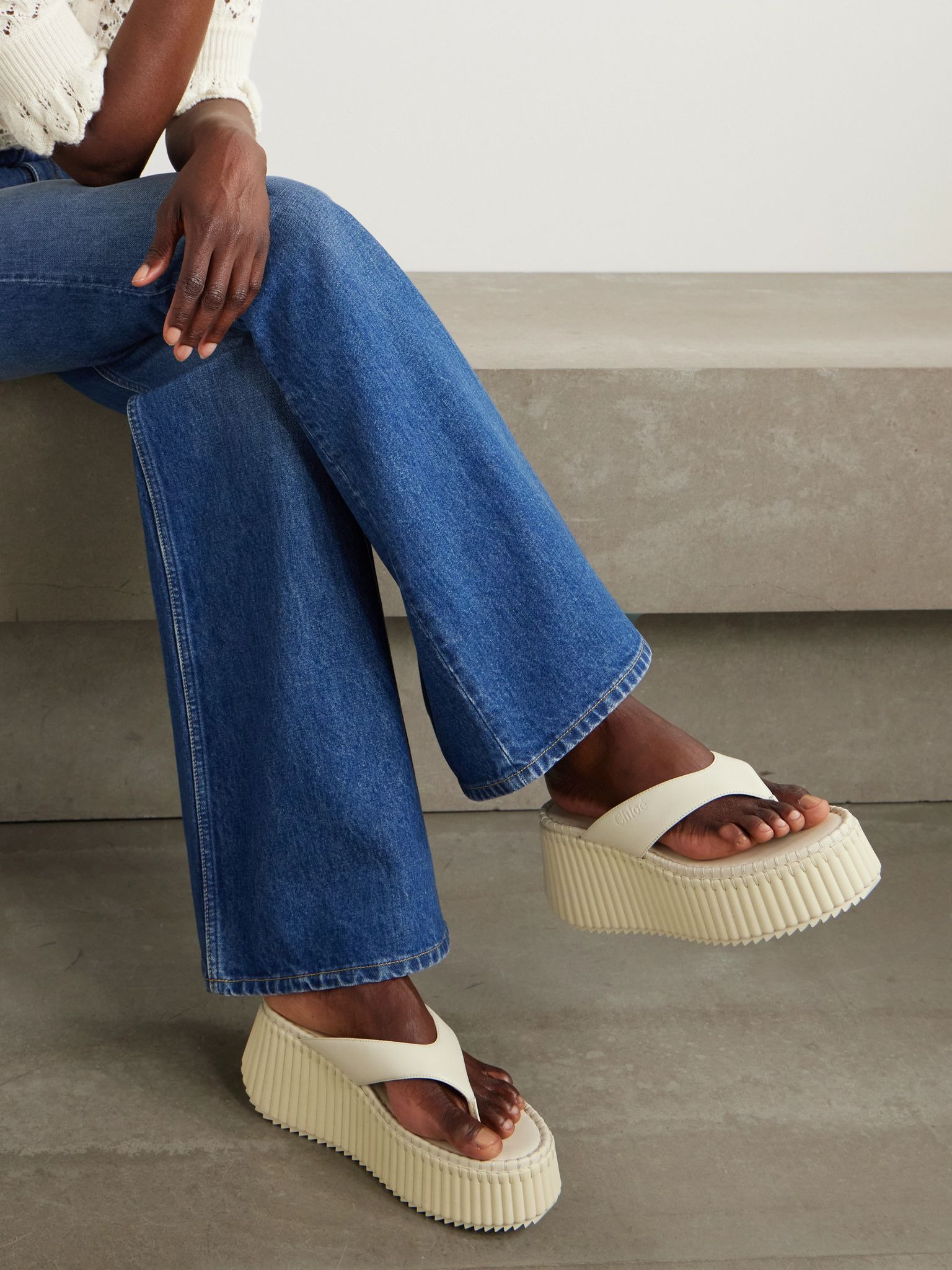 Nama leather platform flip flops Off-white - 2