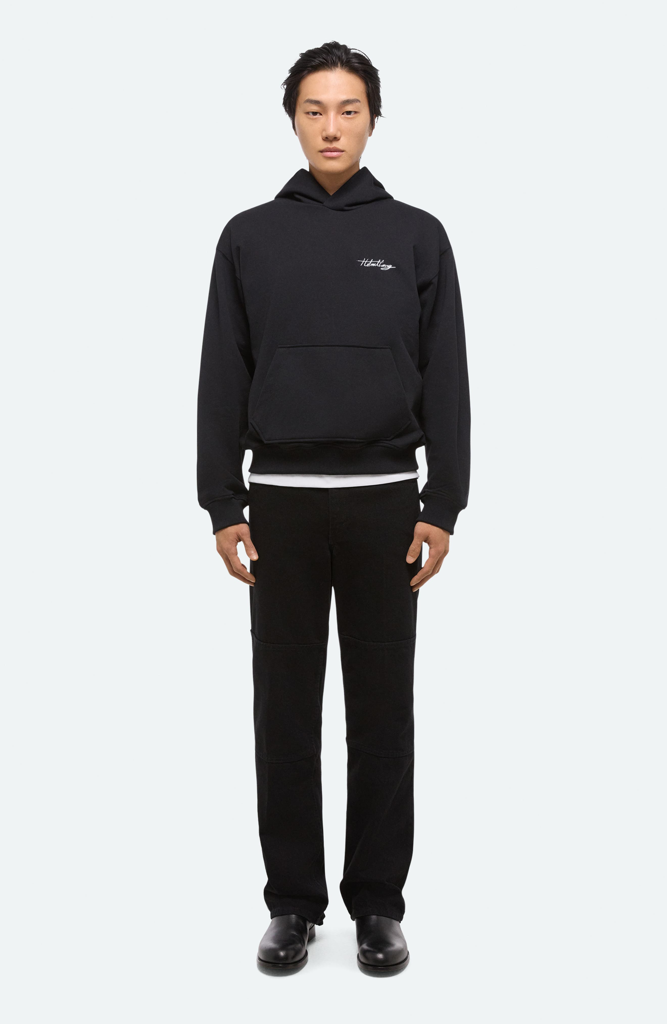 Helmut Lang Sketch Compact Cotton Graphic Hoodie in Black - 7