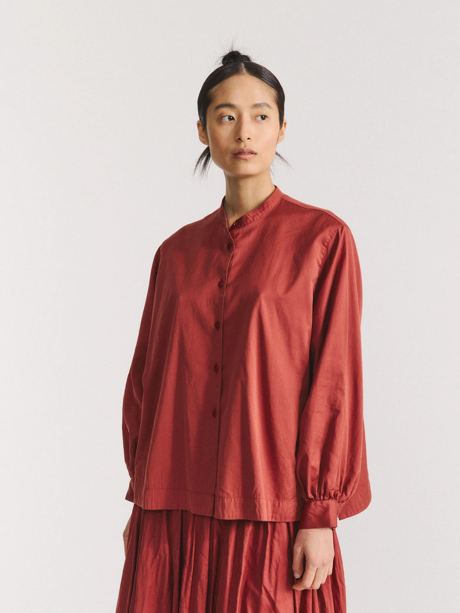 BIGGY GRANDAD SHIRT - TWILL COT SILK - BRICK - 1