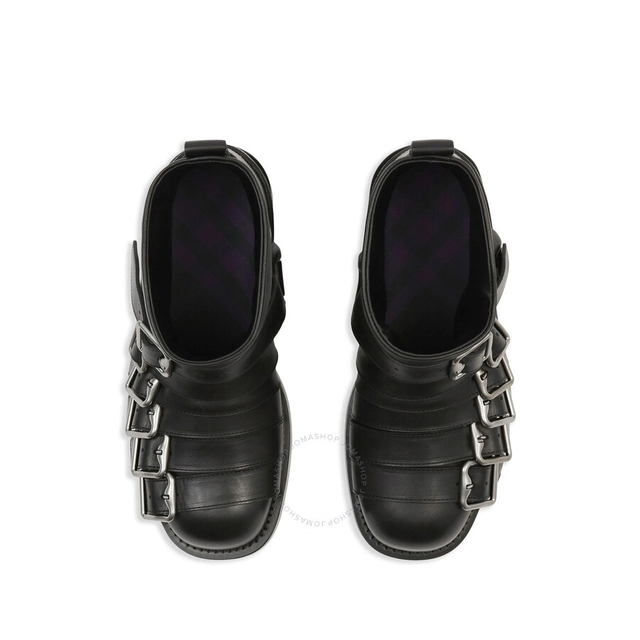 Burberry Buckled Leather Biker Boots - 4