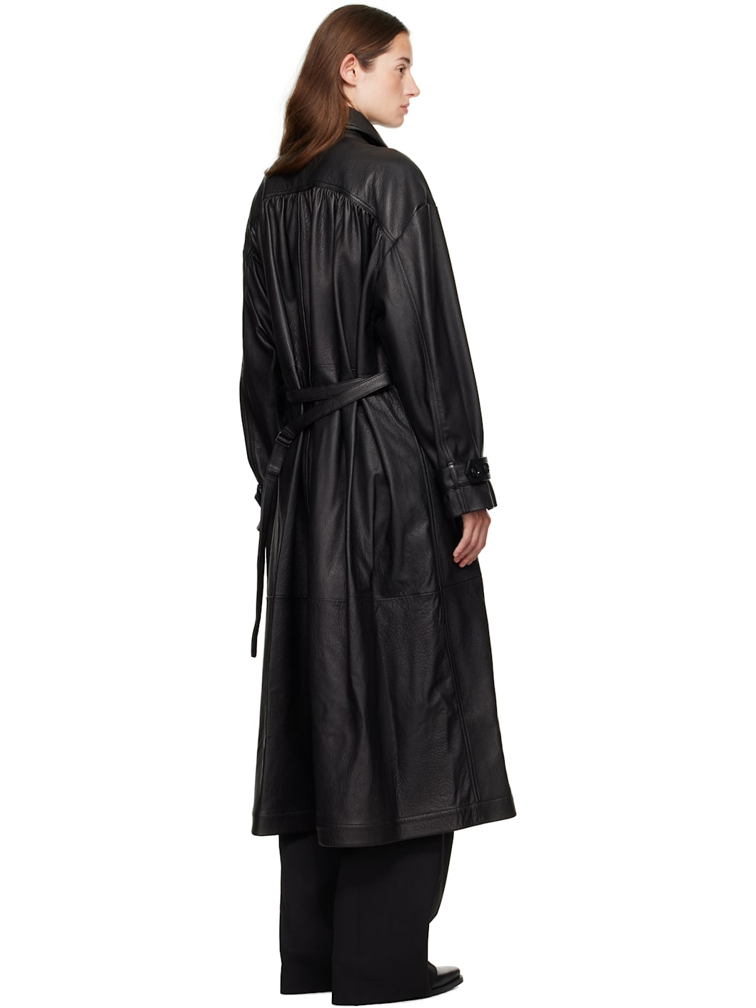 Black Ansa Double-Breasted Trench Coat - 3