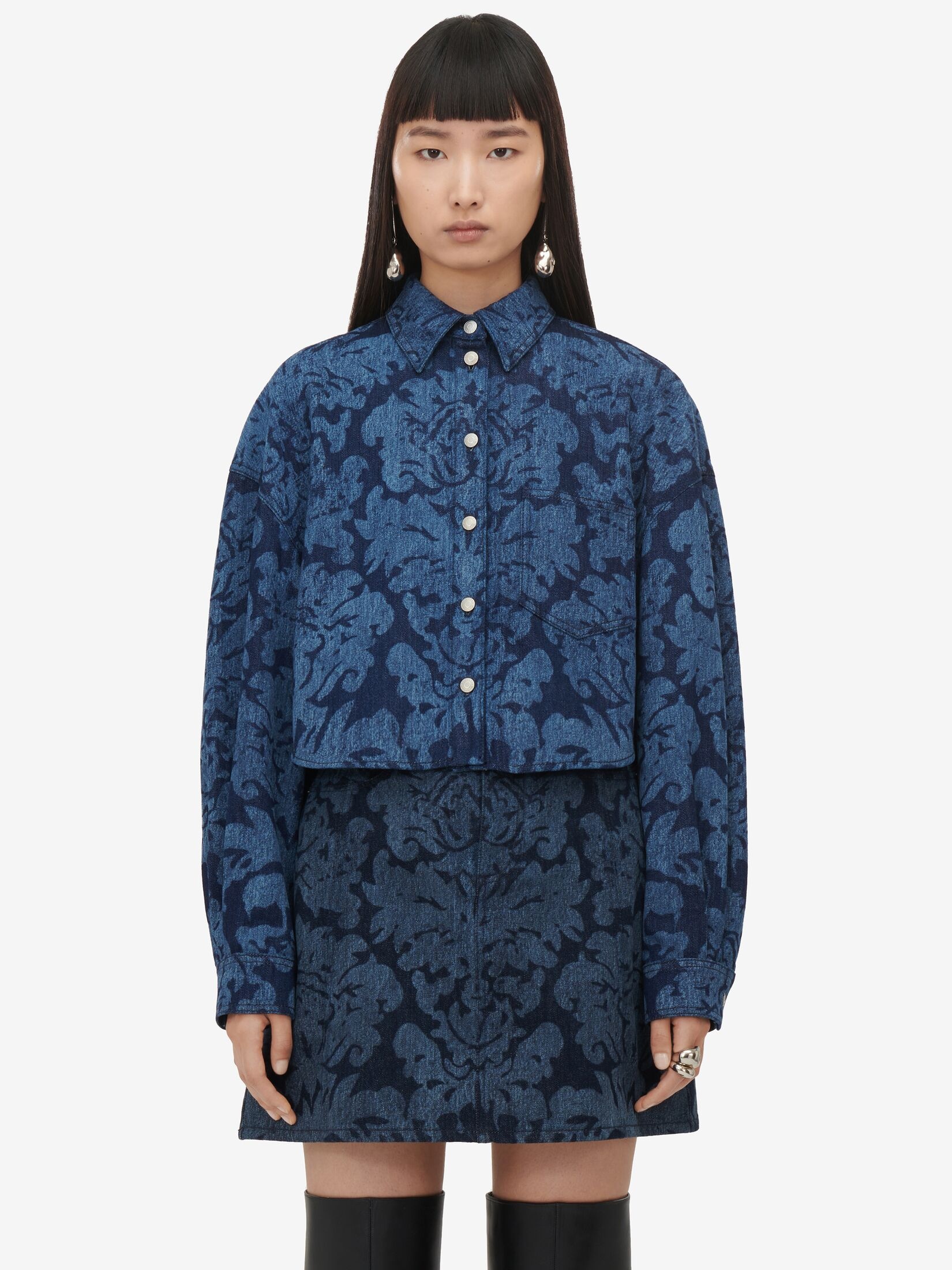 Women's Damask Denim Mini Skirt in Denim - 5