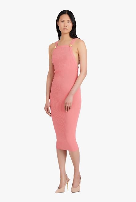 Mid-length salmon pink eco-designed knit dress - 2