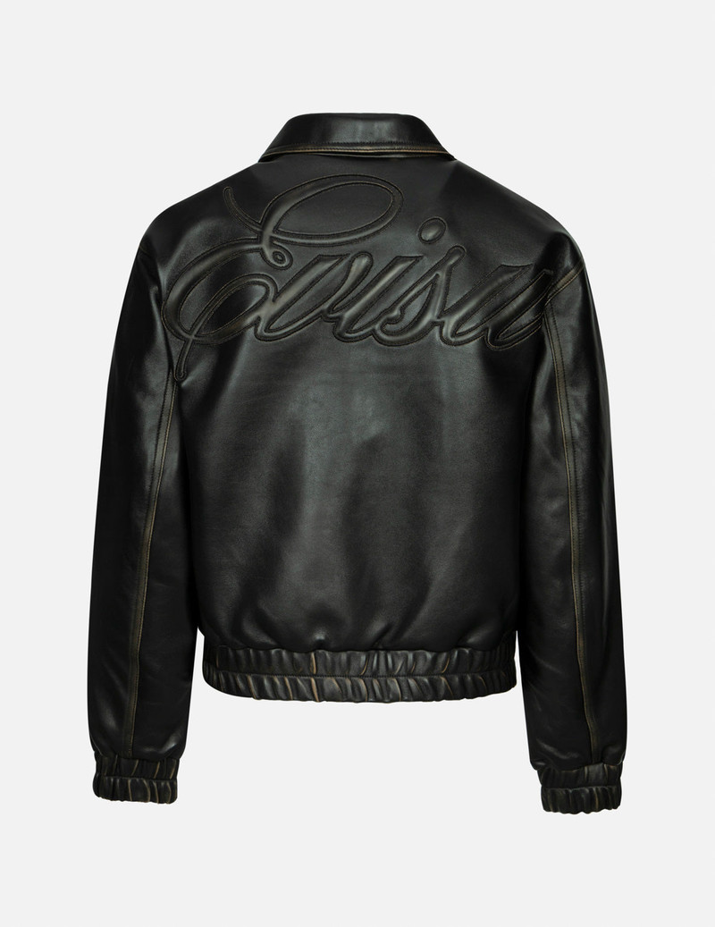 EVISU SEAGULL EMBROIDERY AND LOGO APPLIQUÉ FASHION FIT LEATHER JACKET outlook