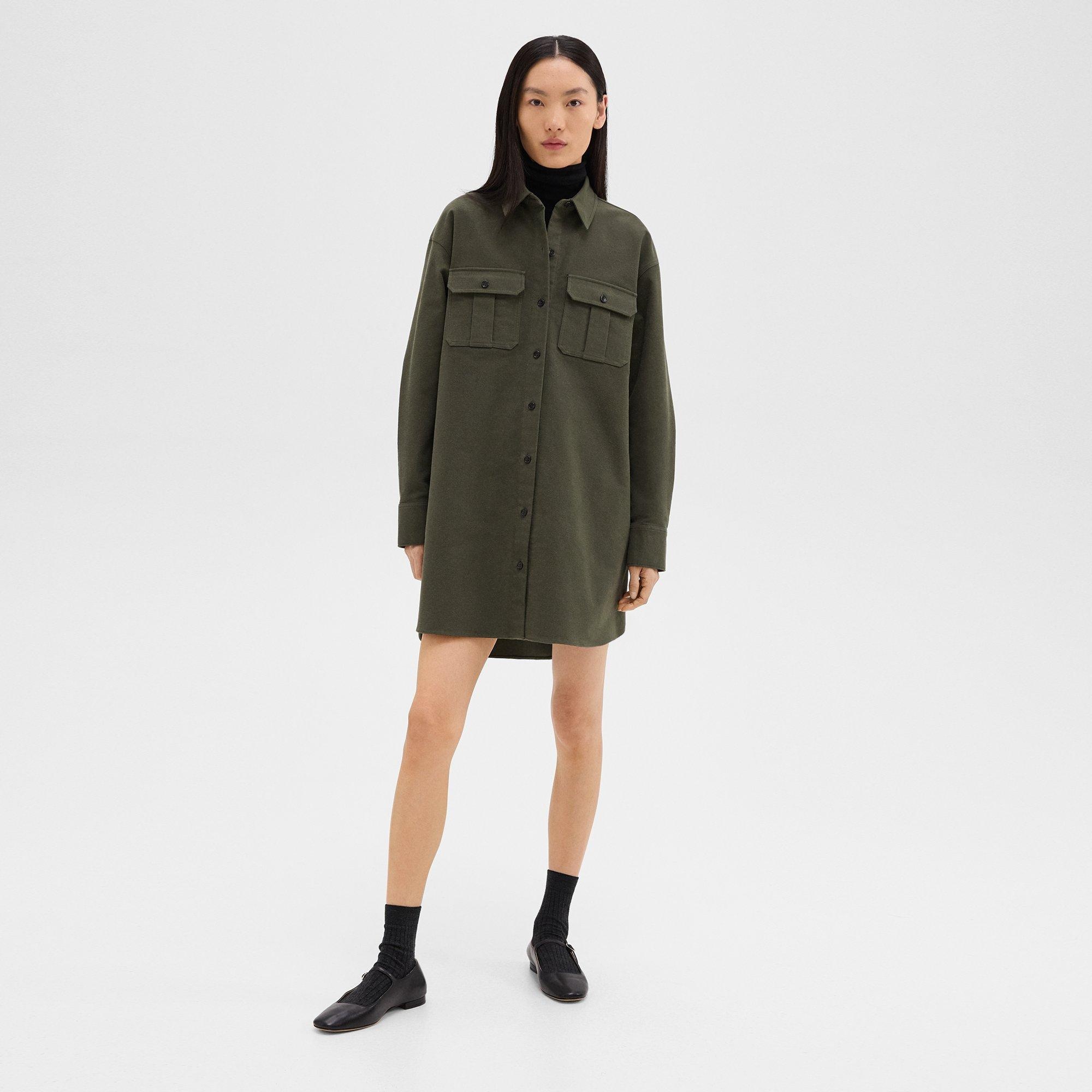 Oversized Military Shirt Dress in Moleskin Twill - 2