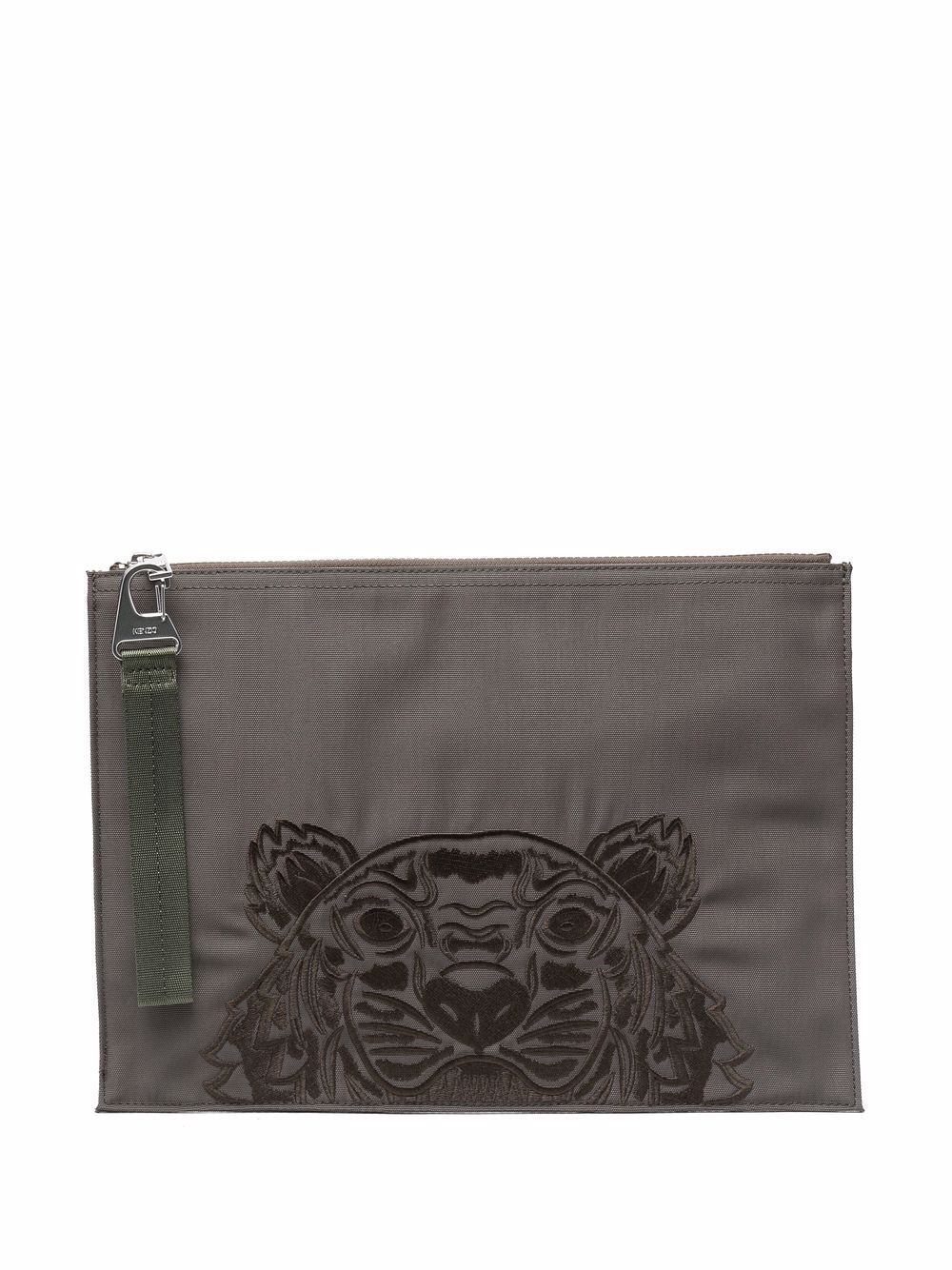 Tiger Head-motif embroidered clutch bag - 1