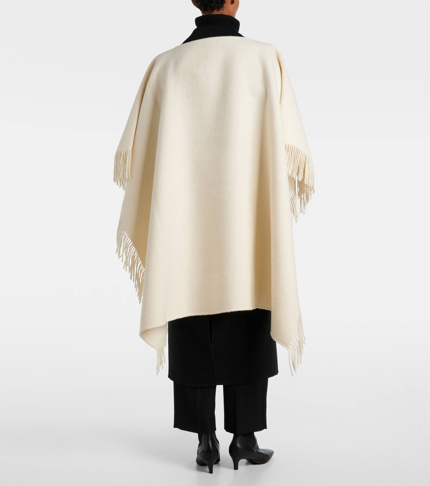 Fringed wool-blend poncho - 3