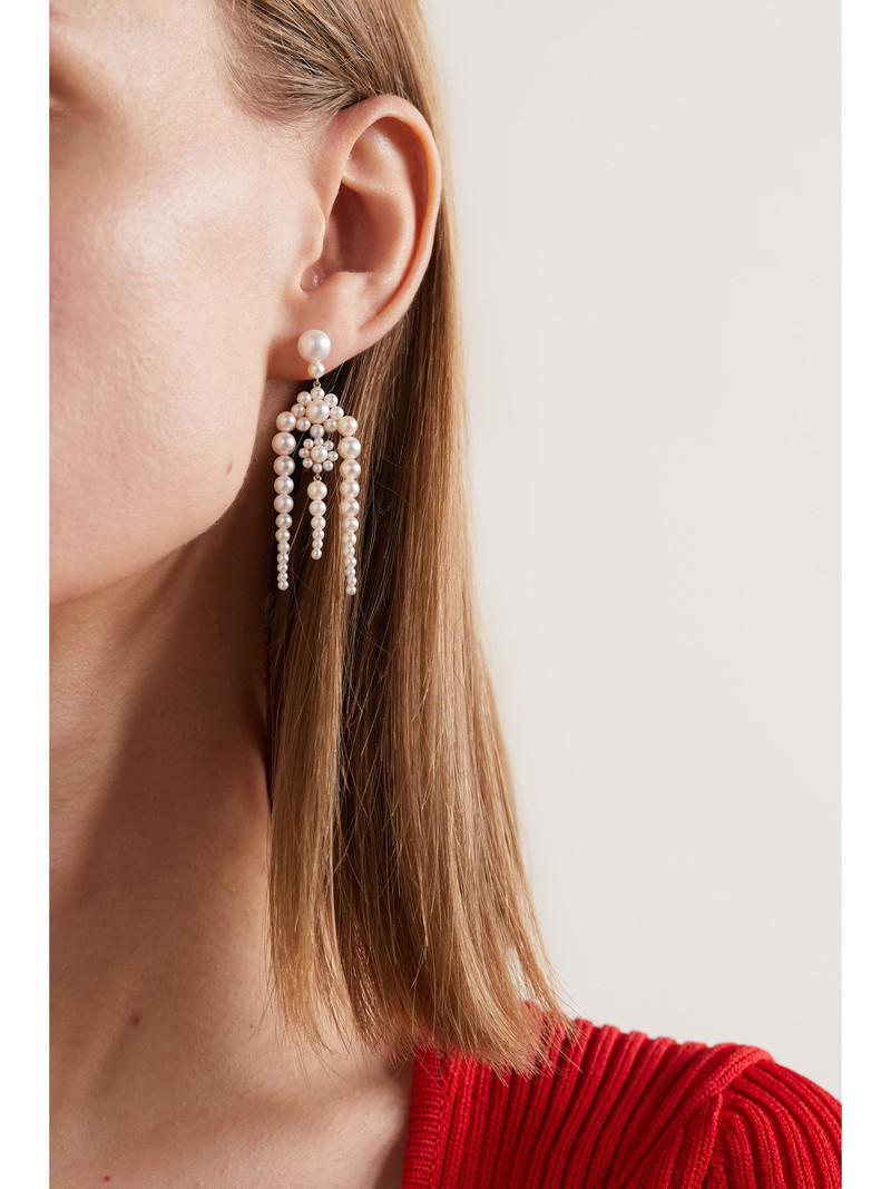 SOPHIE BILLE BRAHE Jardin de Fleurs 14-karat gold pearl single earring White outlook