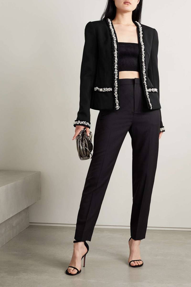 Balmain Embellished tulle-trimmed wool and cotton blazer outlook