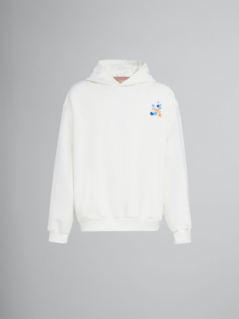 WHITE BIO COTTON HOODIE WITH MARNI DRIPPING PRINT 1
