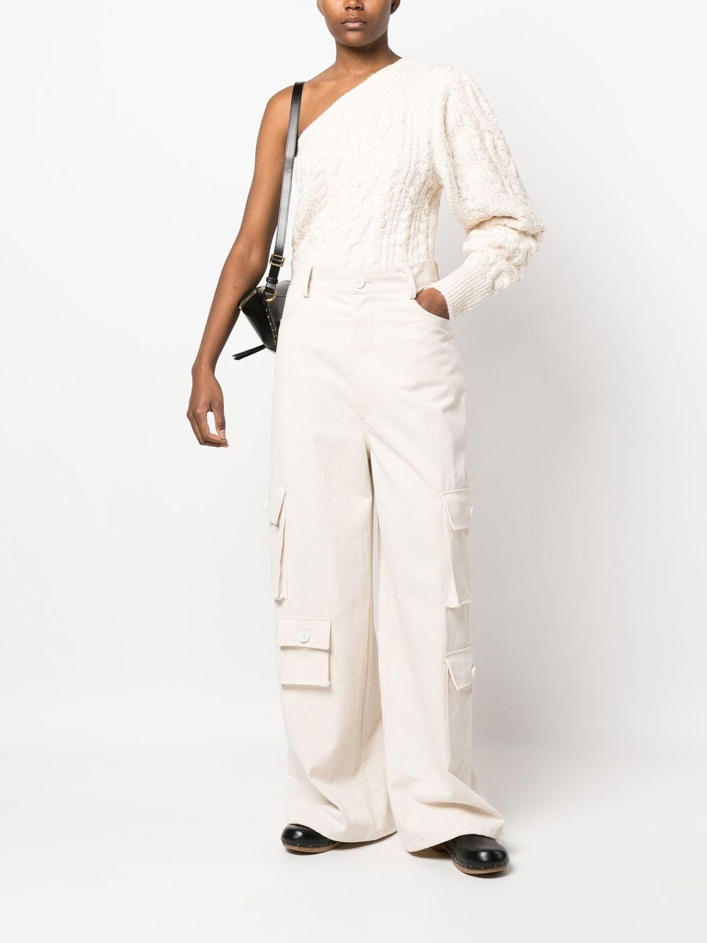 one-shoulder cable-knit jumper - 2