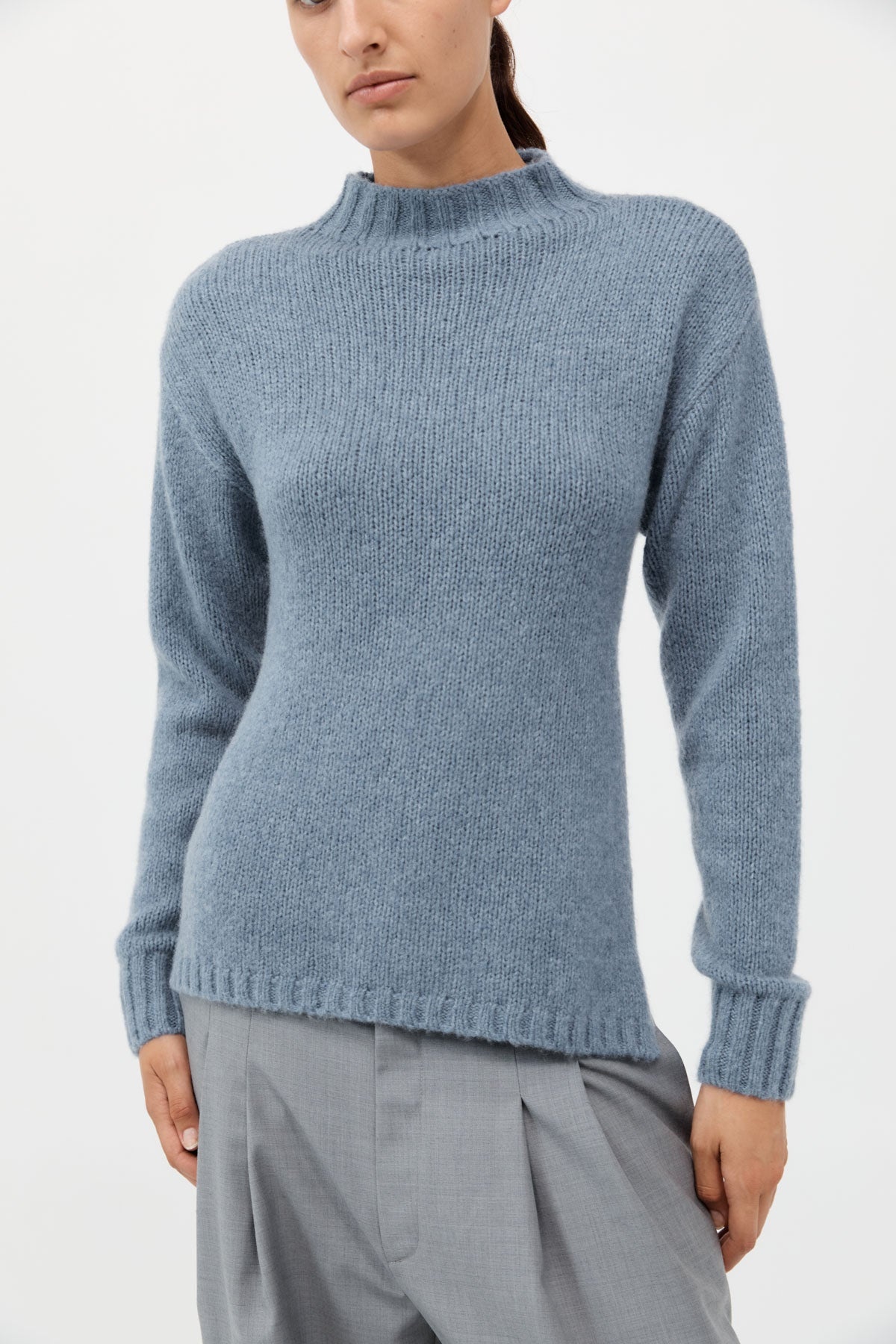 Wool Cashmere Blend Tie Back Jumper - Soft Blue - 3