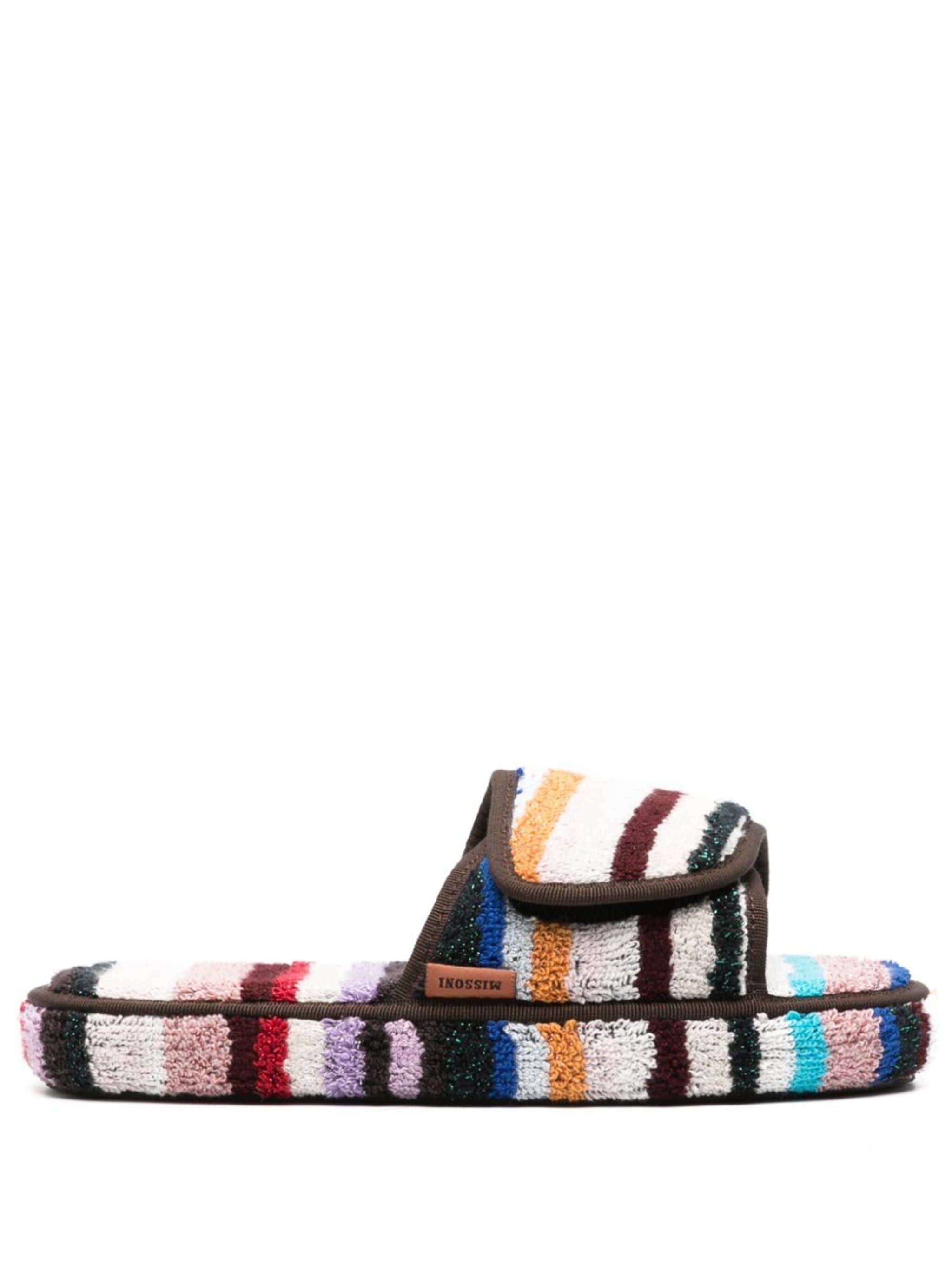 striped touch-strap slippers - 1