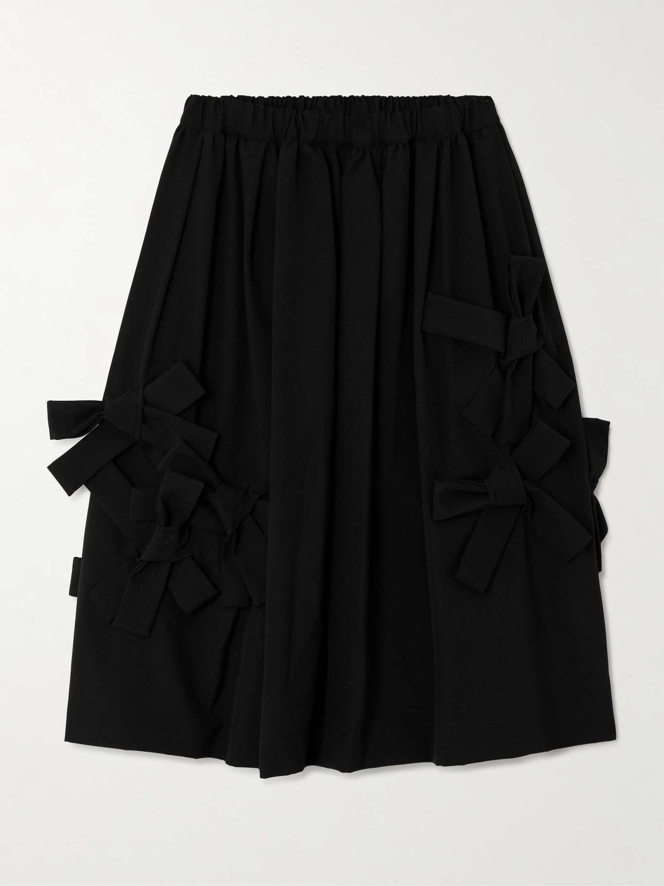Tropical bow-embellished pleated wool midi skirt - 1