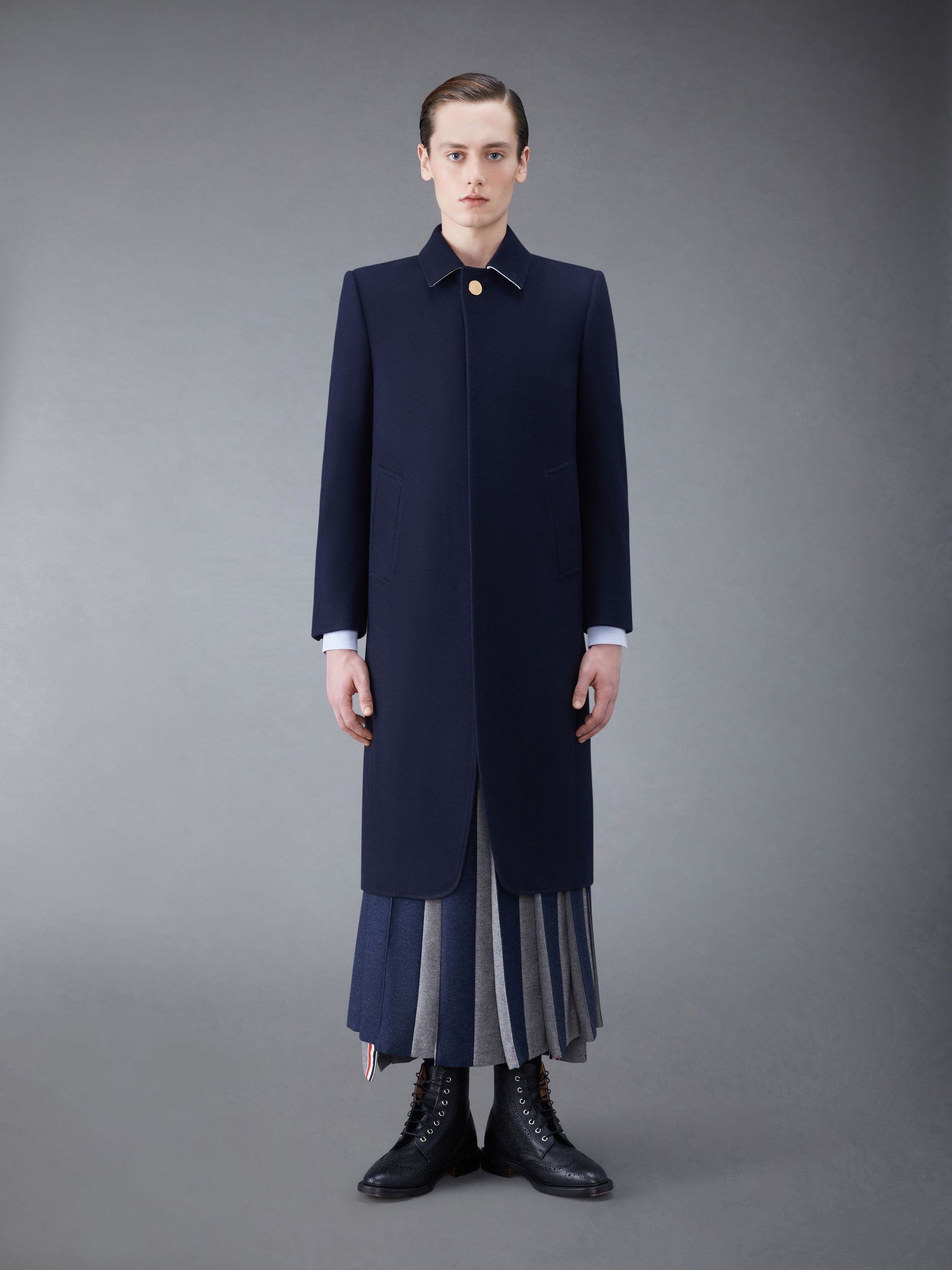 Melton Square Shoulder Bal Collar Overcoat - 1