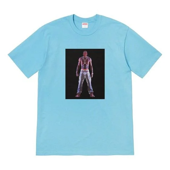 대 SS20 주 1 Tupac 홀로그램 티 가상 문자 짧은 소매 Unisex 블루 SUP-SS20-268 - 1