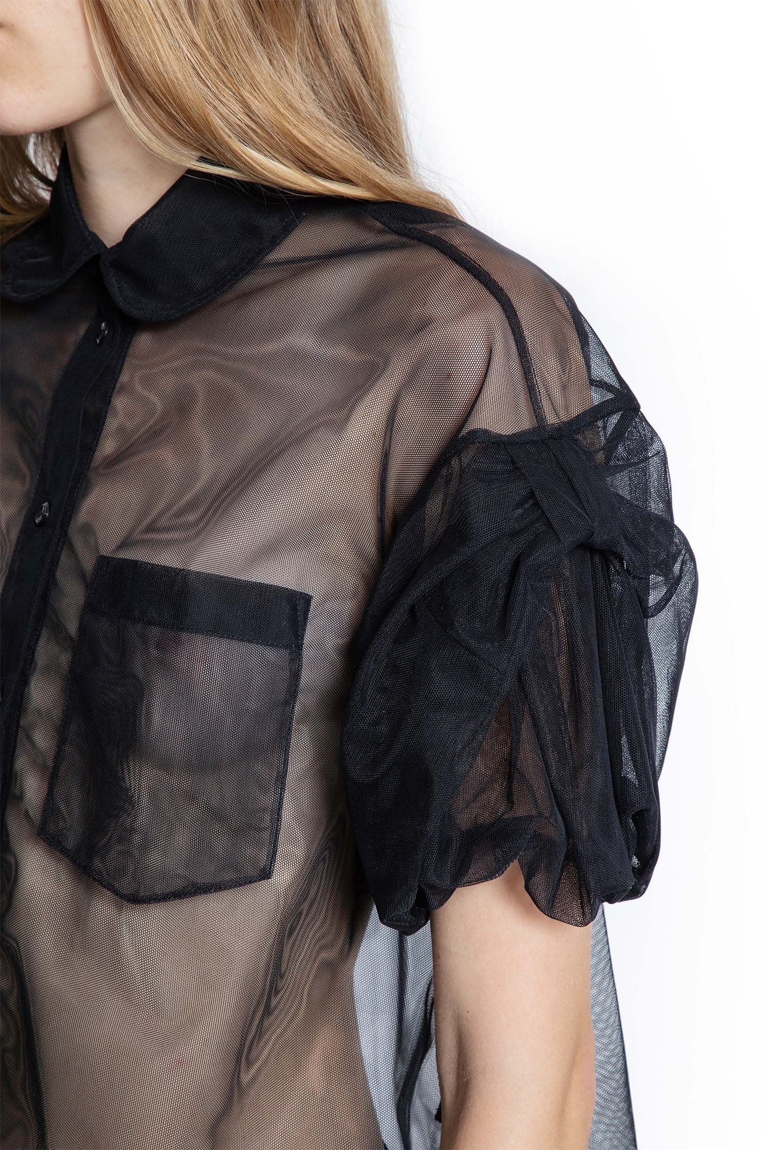 Sheer-Cropped-Puff-Bow-Sleeve-Shirt - 4