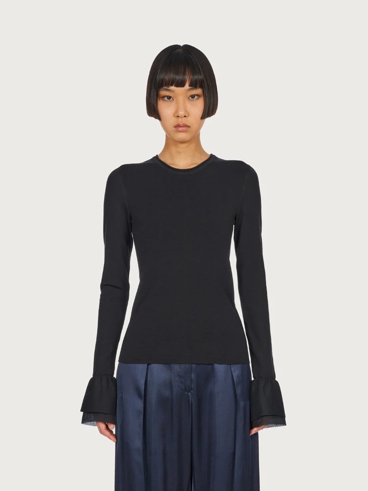 SWEATER WITH ORGANZA CUFFS - 2