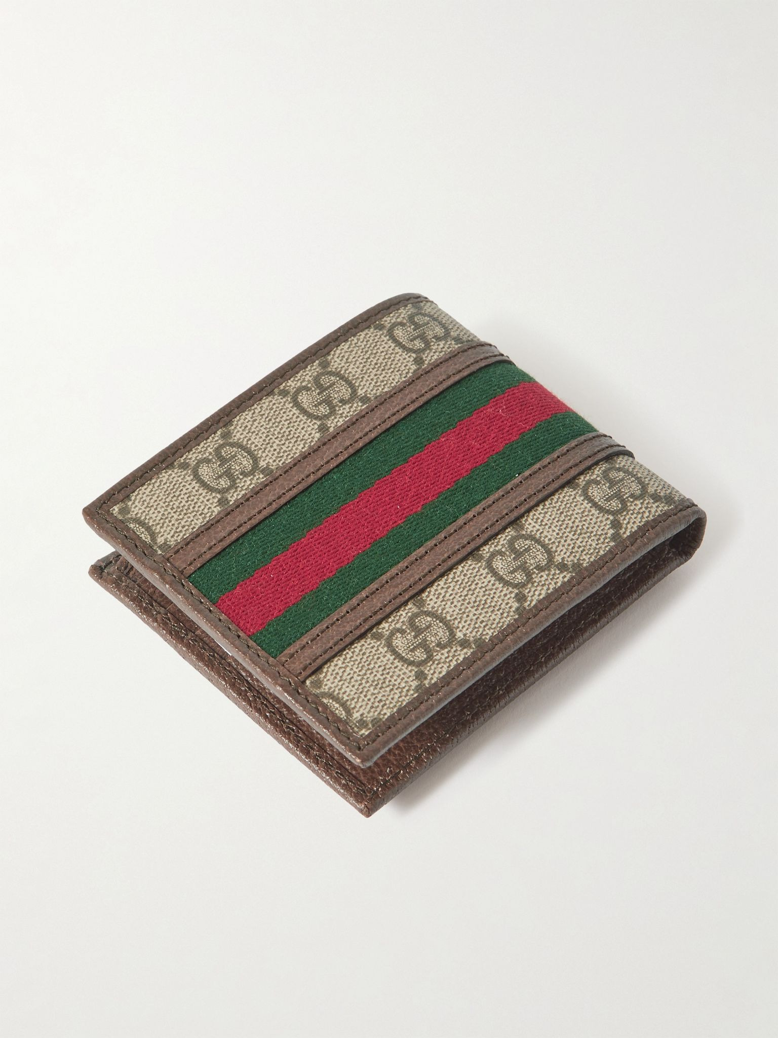 Ophidia Webbing-Trimmed Monogrammed Coated-Canvas and Leather Billfold Wallet Brown - 2
